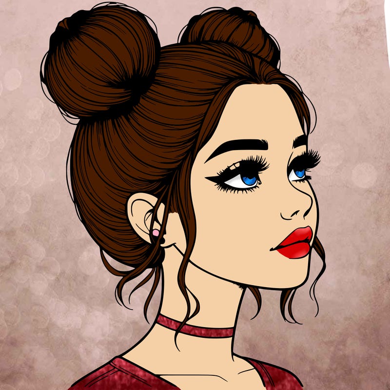 realistic girl with buns on the top of her head