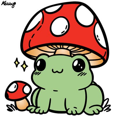 a cute frog with a mushroom hat