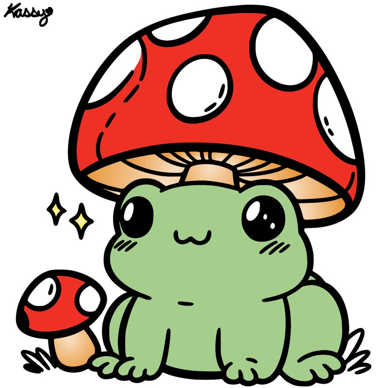 a cute frog with a mushroom hat