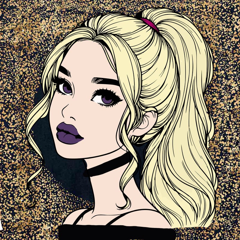 realistic girl with a ponytail on her hair and lips