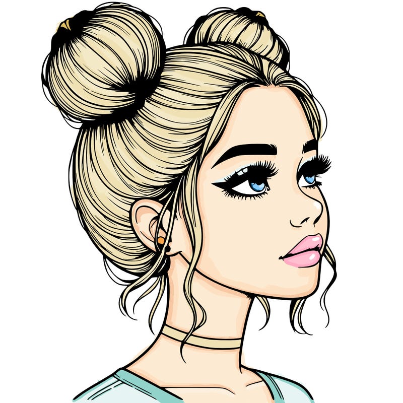 realistic girl with buns on the top of her head