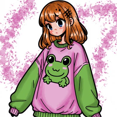 girl wearing frogging sweatshirt