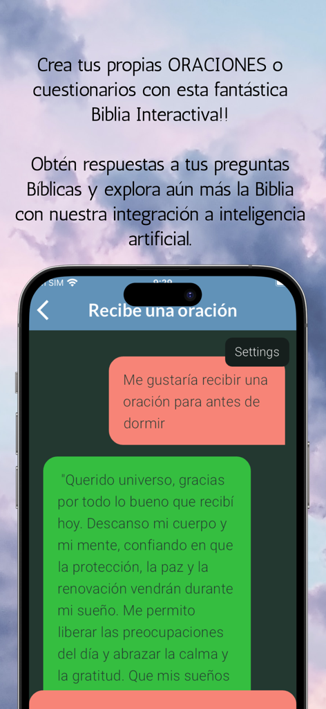 Biblia Chat IA GPT - Chat-Oberfläche von Biblia Chat IA GPT, die ein von künstlicher Intelligenz generiertes Gebet anzeigt