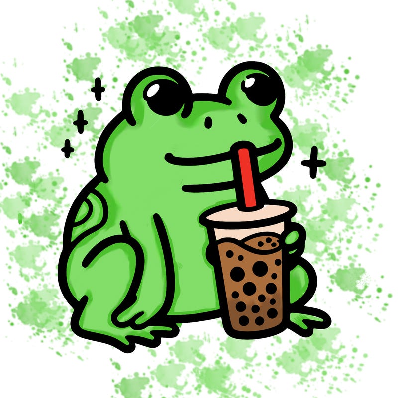 frog drinking boba tea