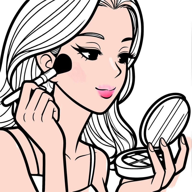 little girl putting on makeup