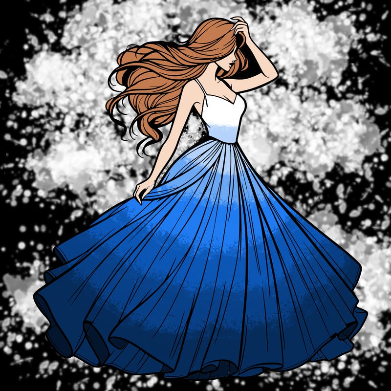 realistic woman with dress flowing in the wind