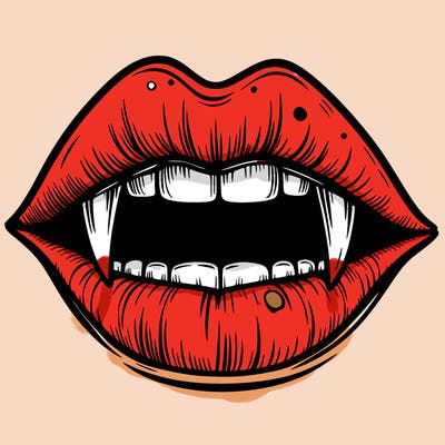 lips with vampire teeth