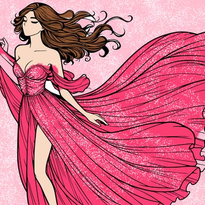 realistic woman in dress flowing the the wind