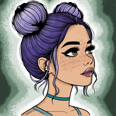 realistic girl with buns on the top of her head