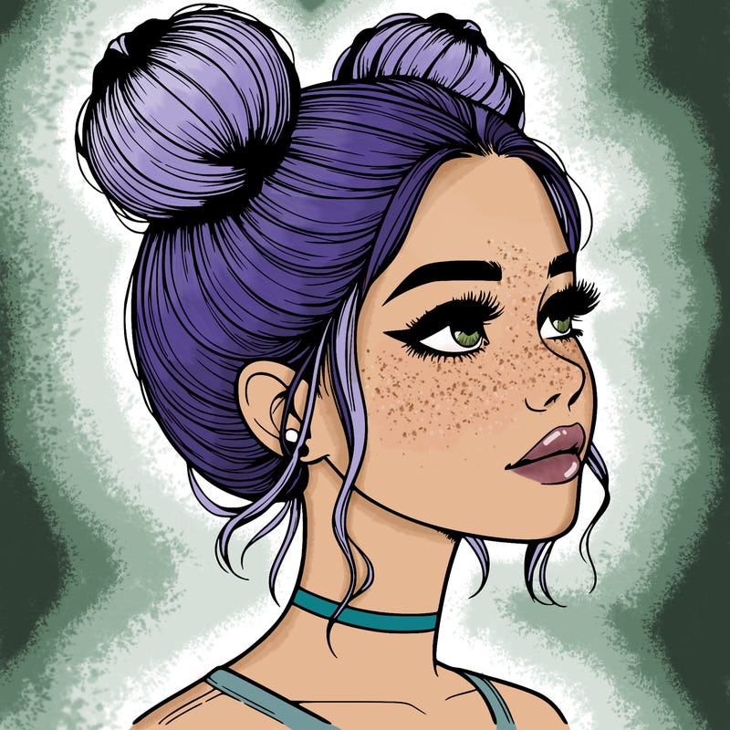 realistic girl with buns on the top of her head
