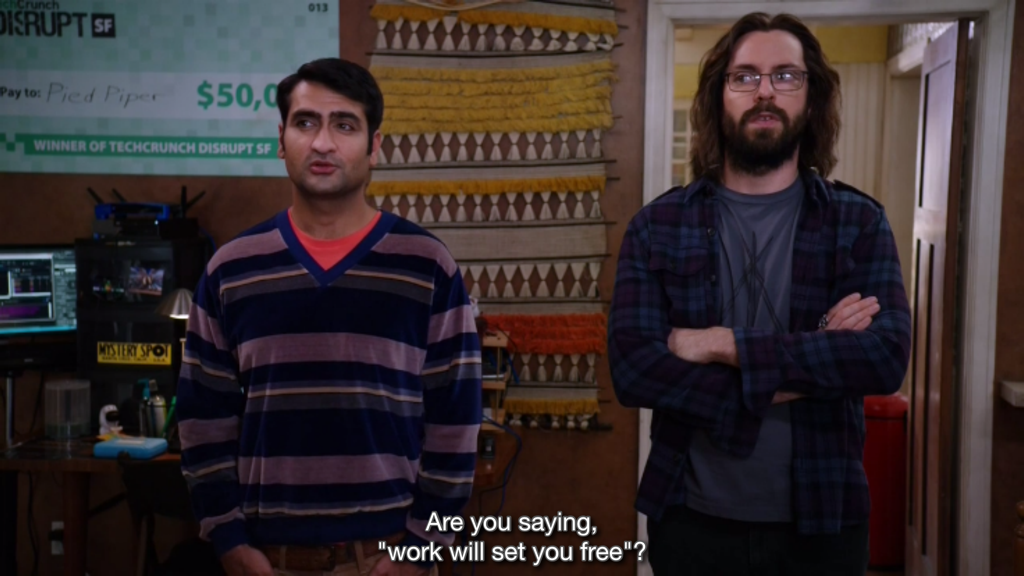 RushPlayer에서 자막과 함께 TV 쇼 실리콘 밸리의 장면 재생