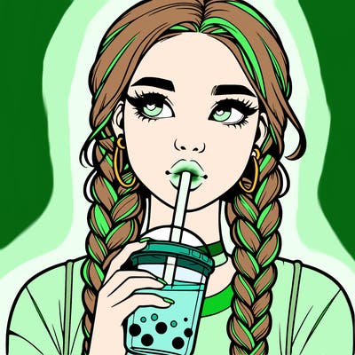 realistic girl with braided hair drinking boba