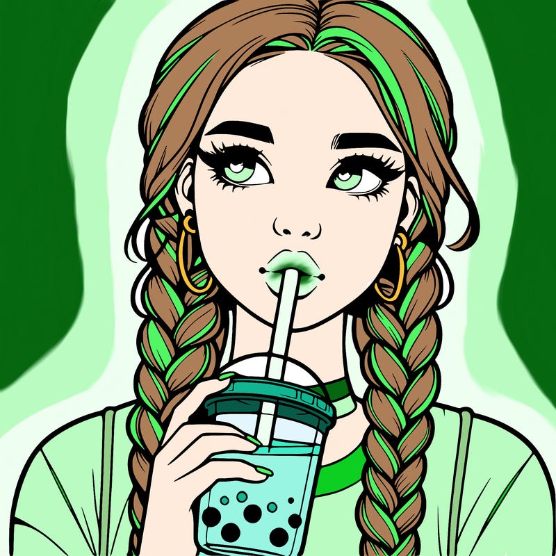 realistic girl with braided hair drinking boba