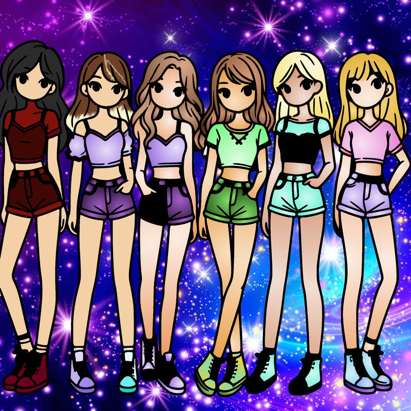 a group of girls wearing crop tops and shorts
