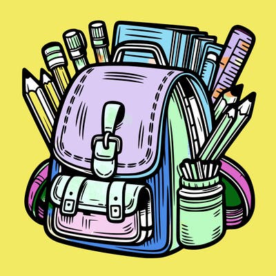 schoolbag with school supplies that stick out