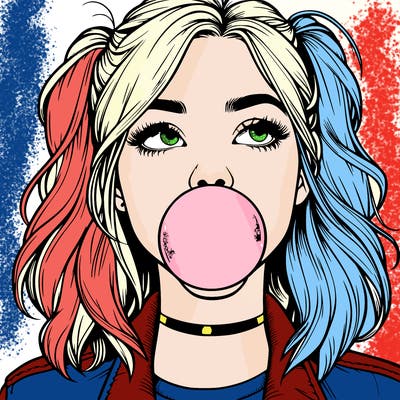 realististic girl blowing bubble -gum