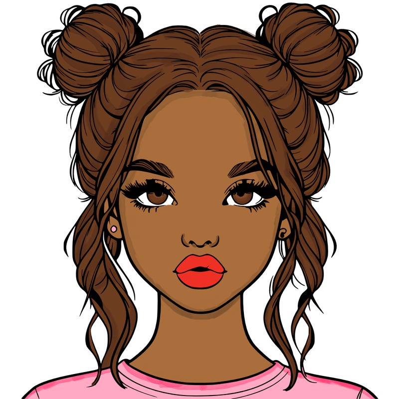 realistic girl with two buns in hair and lips
