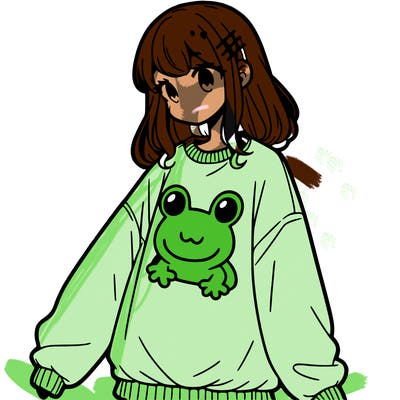 girl wearing frogging sweatshirt