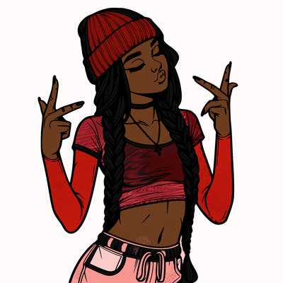 realistic teenage girl with braids and a beanie and crop top doing 🫶🏼