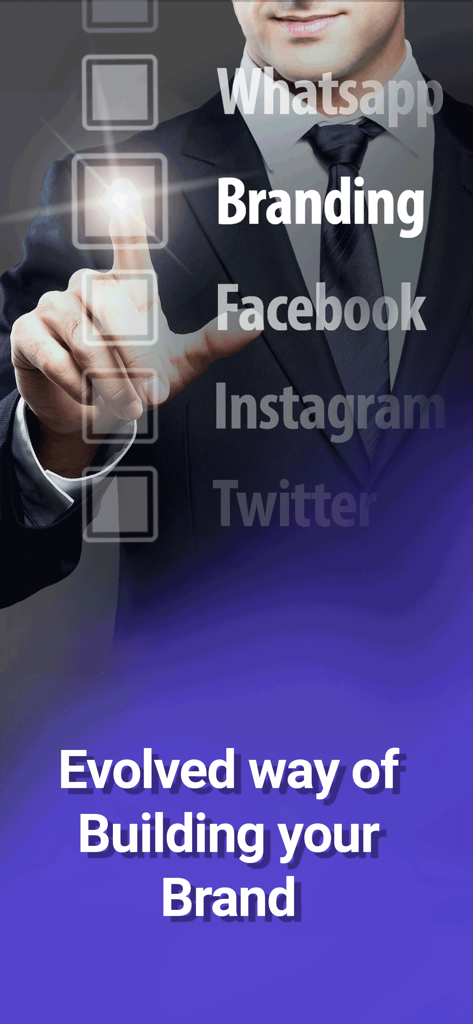 Empresario seleccionando Branding de una lista de plataformas de redes sociales en una interfaz digital