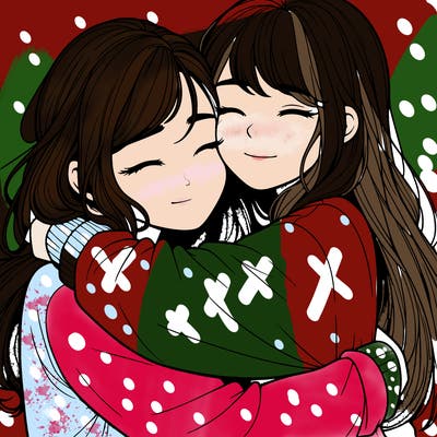 realistic two girls hugging