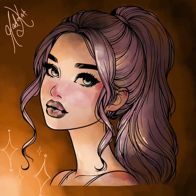 realistic girl with a ponytail on her hair and lips