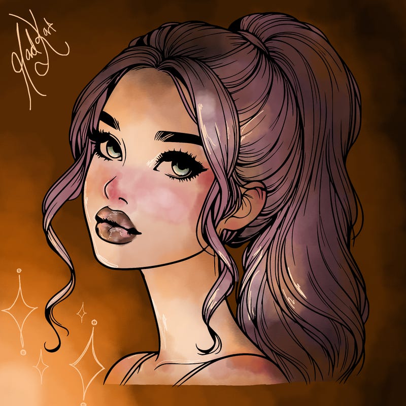 realistic girl with a ponytail on her hair and lips