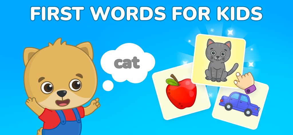 Toddler learning games first words flashcards with cat apple and car