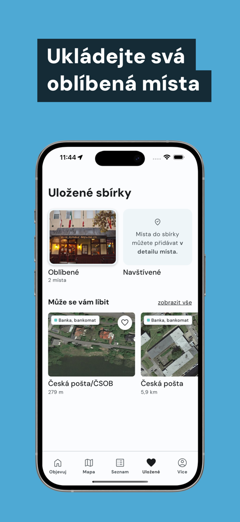 VozejkMap - VozejkMap app interface showing saved barrier-free locations and recommended accessible places in the Czech Republic