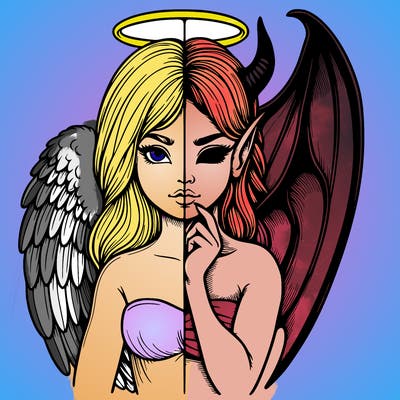 realistic angel half demon