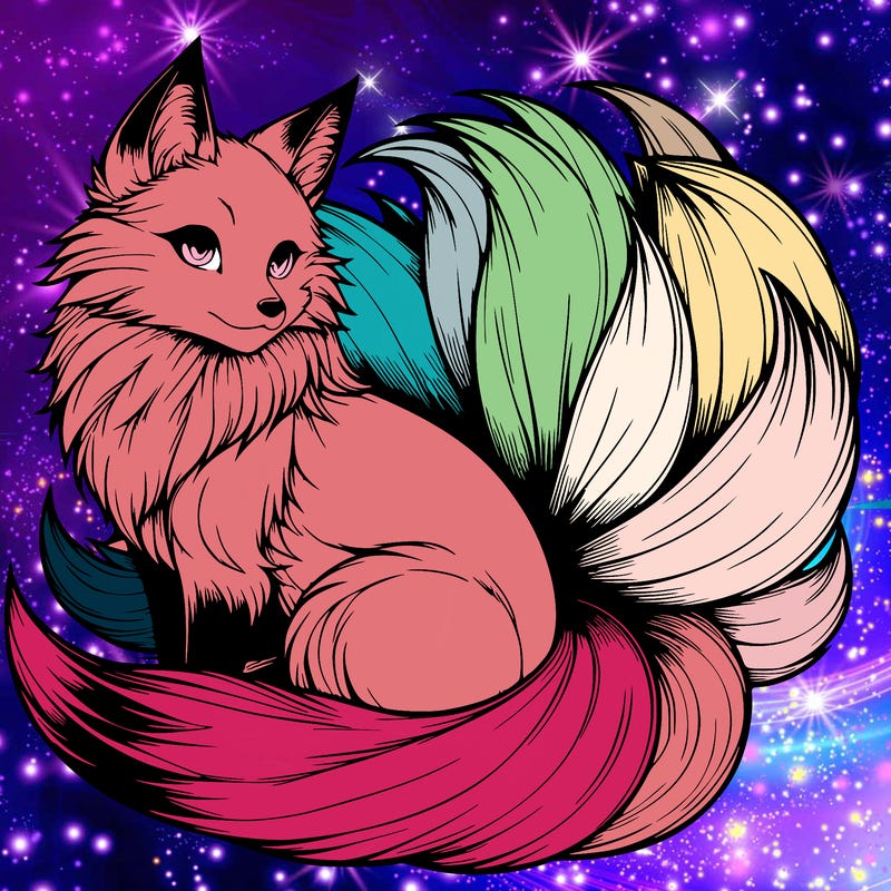 realistic detailed 9 tailed anime fox