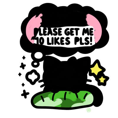 kitty taking a nap dream talking and saying "i'm new, please get me at least 10 likes pls!!"