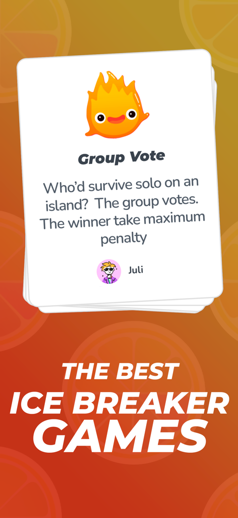 Tomanji · Party game - Tomanji app screen showing a group vote ice breaker challenge card