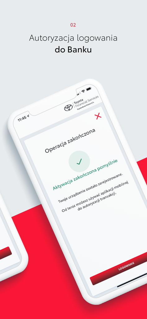 Erfolgreiche Anmeldeautorisierung und Aktivierungsbildschirm der Toyota Bank Mobile-App