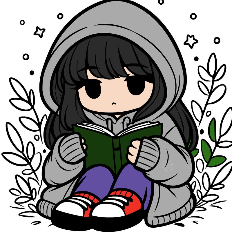 girl in oversized hoodie reading a book