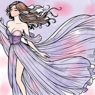 realistic woman in dress flowing the the wind