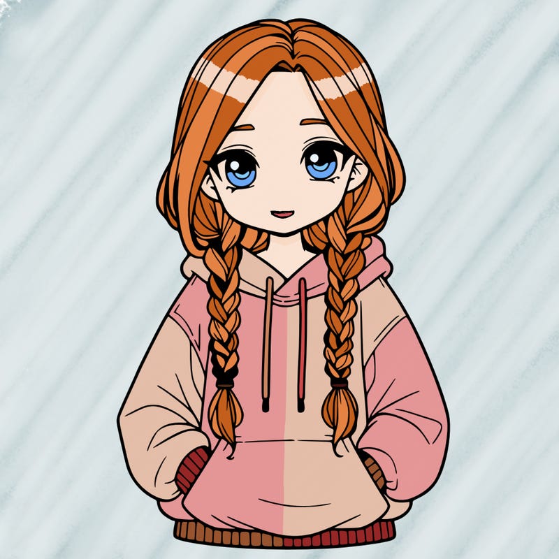 a realistic girl with a oversized hoodie and she has braids