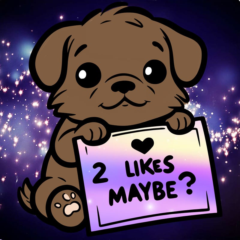 a puppy holding a sign that says 2 likes maybe?