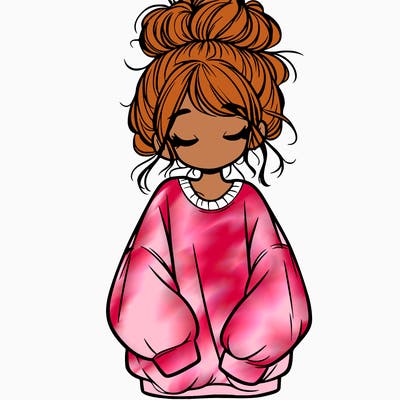 girl with baggy sweatshirt and messy bun