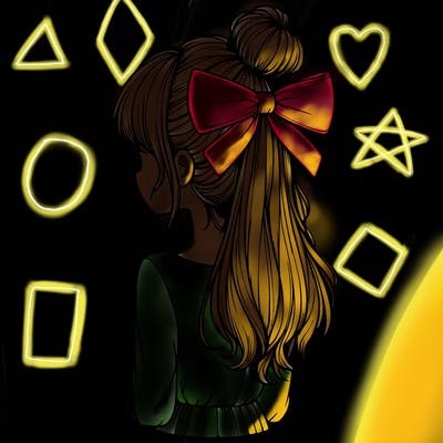 realistic girl  with hip length hair a bun and a big bow on the back of head