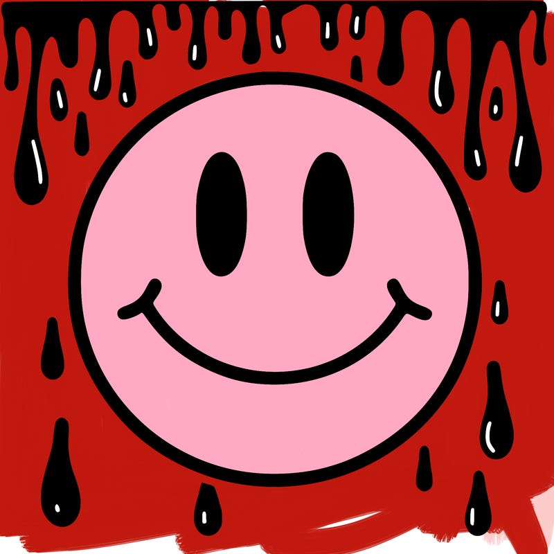 smiley face with drippy black and white background