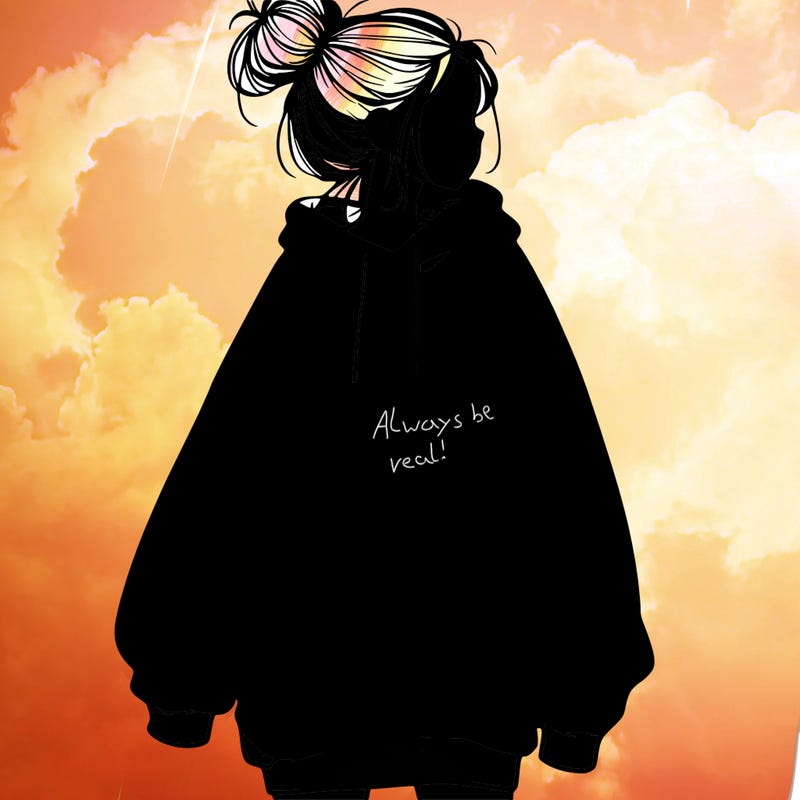 realistic girl with a oversized sweatshirt on and a bun