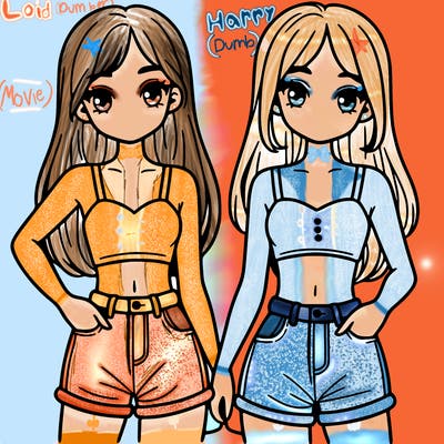two sisters with crop tops and jean shorts and straight hair