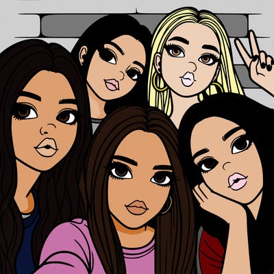 group of teen girls friends y2k up close in a selfie