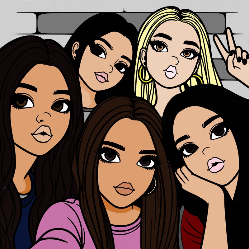 group of teen girls friends y2k up close in a selfie