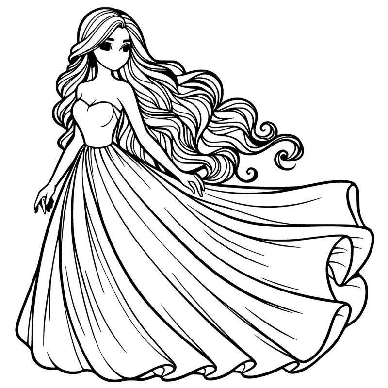 realistic woman with long flowing dress