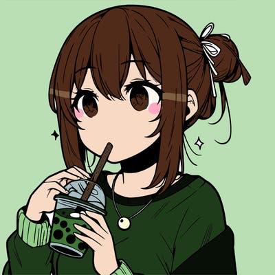 manga character drinking boba