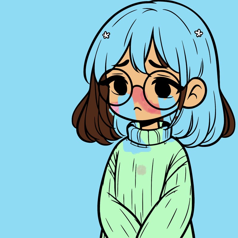 sad girl with glasses in a sweater