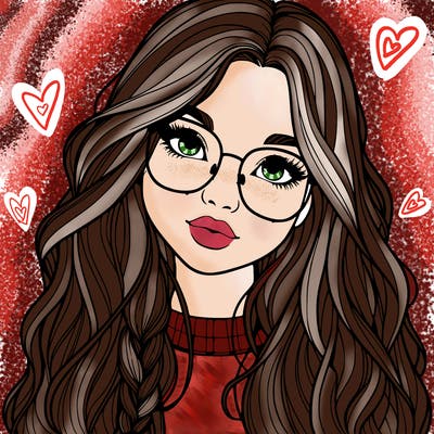 girl with long hair and freckles and glasses realistic