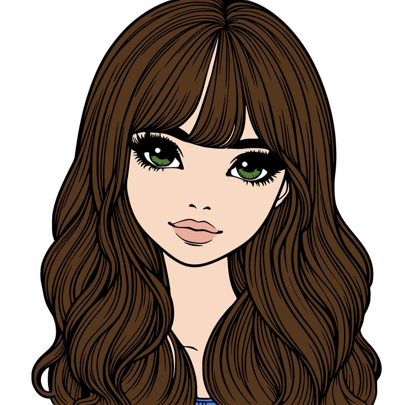 realistic girl with long hair and bangs
